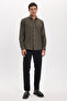 Men's Regular Fit Classic Cut Cotton Easy-Iron Dobby Khaki Shirt - 2