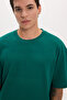 Unisex Oversize Wide Cut 100% Cotton Soft Textured Basic Crew Neck Green T-Shirt - 8