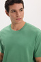 Unisex Relax Fit Relaxed Fit 100% Cotton Soft Textured Lightweight Thick Green Crew Neck T-Shirt - 5