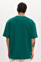 Unisex Oversize Wide Cut 100% Cotton Soft Textured Basic Crew Neck Green T-Shirt - 6