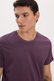 Unisex Slim Fit Slim Fit 100% Cotton Soft Textured Purple Crew Neck T-Shirt - 4