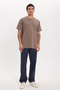 Unisex Relax Fit Relaxed Cut 100% Cotton Soft Textured Basic Brown Crew Neck T-Shirt - 2