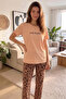 Caramel Wild Beauty Patterned Short Sleeve Knitted Women's Pajamas Set - 6