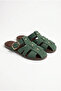 Women's Green Suede Gold Buckle Belt Strap Flat Sole Slippers 50021004 - 3