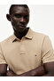 Men's Woven Polo Collar Short Sleeve Casual Beige T-Shirt - 2