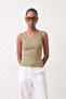 Women's Pool Collar Ribbed Thin Cotton Knitwear Undershirt Tan 23S1015 - 4