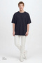 Men's Navy Blue Cotton Pique Breathable Anti-Sweat Fabric Oversize Fit Comfortable Cut Crew Neck T-Shirt - 3