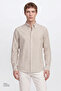 Men's Khaki-White 100% Cotton Comfort Fit Relaxed Cut Button-Down Collar Striped Shirt - 3