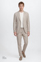 Men's Beige 100% Linen Extra Slim Fit Tie-Waist Suit with Flap Pockets - 5