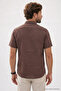 Men's classic fit short sleeve single pocket cotton linen effect plain summer brown shirt - 6