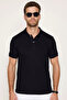 Men's Slim Fit Narrow Cut Cotton Soft Texture Breathable Fabric Non-Rash Collar Black Polo collar Shirt - 2