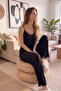 Women's Black Lace Strappy Knitted Pajama Set - 4