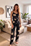 Black Floral Lace Strappy Knitted Women's Pajama Set - 7