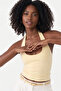 Yellow Women's Halter Neck Double Layered Bustier Crop Top - 2
