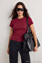 Wardrobe Essentials Bordo Basic %100 Pamuk Fitted Bisiklet Yaka Esnek Örme T-Shirt TWOAW27TS00004