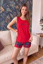 Red See the Good Patterned Zero Sleeve Shorts Knitted Women's Pajamas Set - 7