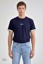 100% Cotton Relaxed Fit Comfortable Cut Crew Neck Logo Detailed T-Shirt - 2