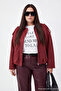 Burgundy Regular Suede Plus Size Coat Twoaw26Aw00024 - 2