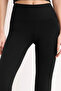 Siyah Fırçalı Soft Kumaş Flare/İspanyol Paça Örme Spor Tayt THMSS26TY00016