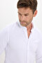 Men's Slim Fit Slim Fit Plain Oxford Embroidered Button-Down Collar White Sports Shirt - 4
