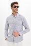 Men's Slim Fit 100% Cotton Buttoned Collar Striped Long Sleeve Pocketed Linen Black-White Shirt - 4