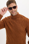 Men's Slim Fit Slim Fit Full Turtleneck Patterned Brown Knitwear Sweater - 4