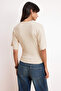 Taş Fitted/Bele Oturan Düşük Kol Truvakar Yumuşak Örme T-Shirt TWOSS26TS00060 - 4