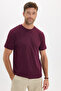 Unisex Regular Fit Comfortable Cut 100% Cotton Crew Neck Burgundy T-Shirt