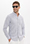 Men's Slim Fit 100% Cotton Buttoned Collar Striped Long Sleeve Pocketed Linen Black-White Shirt - 6