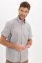 Men's Regular Fit Classic Cut Oversized 100% Cotton Short Sleeve Linen Texture Single Pocket Striped Shirt - 3