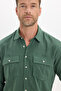 Men's Regular Fit Classic Cut 100% Cotton Linen Texture Double Pocket Khaki Shirt - 5