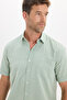 Men's Regular Fit Classic Cut 100% Cotton Linen Texture Green Shirt with Pockets - 5