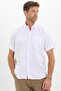 Men's Regular Fit Classic Cut 100% Cotton Linen Texture White Shirt with Pockets - 3