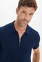 Men's Slim Fit 100% Cotton Knitted Knitwear Zippered Navy Blue Polo Collar T-Shirt - 4
