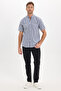 Men's regular fit casual button-down collar checkered short sleeve cotton navy shirt - 2