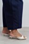 Hazel Beige Rustic Patterned Blunt Toe Women's Thin Heeled Slippers - 7