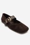 Jonas Brown Suede Genuine Leather Women's Ballerina Shoes with Belt - 3