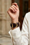 Women's modern gold and brown toned elastic bracelet - 2