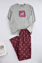 Bordo Geyik Baskılı Regular Fit Örme Pijama Takımı TMNAW25PT00040