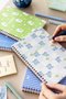 A5 Spiral Bound Cardboard Cover Set of 4 Checkered School Notebooks 80 Sheets - Blue with Lesson Schedule - 3