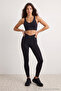 Siyah Soft Fırçalı Kumaş Cut Out Detaylı Örme Spor Tayt THMAW27TY00001