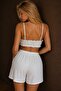 Women's White Scallop Embroidered 3-Piece Shorts Pajama Set - 4