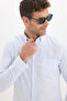 Men's Slim Fit Slim Fit 100% Cotton Button Collar Striped Long Sleeve Pocketed Linen Effect Blue Shirt - 5