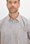 Men's Regular Fit Classic Cut Oversized 100% Cotton Short Sleeve Linen Texture Single Pocket Striped Shirt - 4