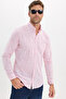 Men's Slim Fit Long Sleeve 100% Cotton Linen Effect Buttoned Collar Comfortable Red Shirt - 4
