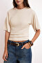 Taş Fitted/Bele Oturan Düşük Kol Truvakar Yumuşak Örme T-Shirt TWOSS26TS00060 - 3