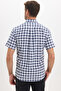 Men's regular fit casual button-down collar checkered short sleeve cotton navy shirt - 7