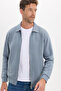 Unisex Relax Fit Comfortable Cut Cotton Inner Fleece Zippered Gray Polo Neck Flato Pocket Sweatshirt Cardigan - 5