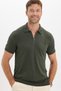 Men's Slim Fit 100% Cotton Knitted Knitwear Zippered Khaki Polo Collar T-Shirt