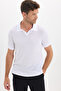 Men's Slim Fit Slim Fit Viscose Fabric Patterned Plain Pique Buttonless White Polo Neck T-Shirt - 4